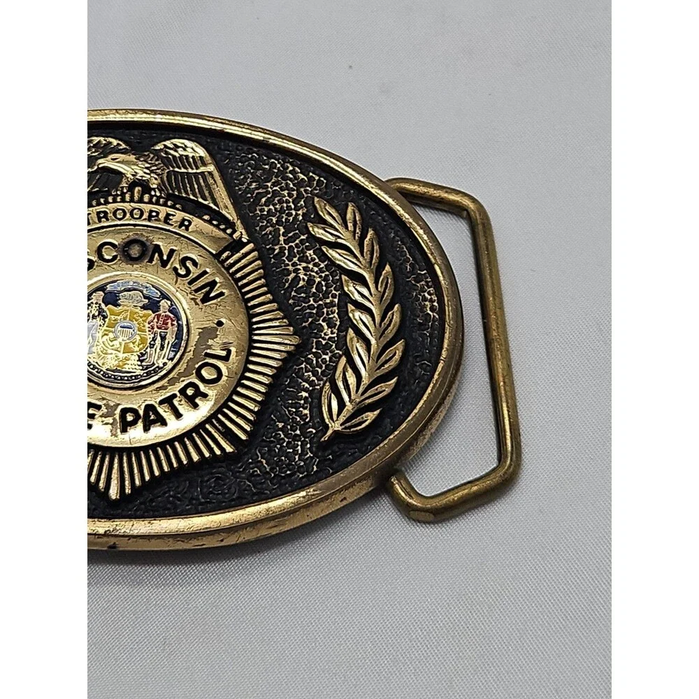 Brass Wisconsin State Patrol Wsp Highway Trooper Police Vintage Belt Buckle